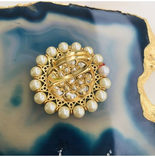 Kundan Pearl Round Ring