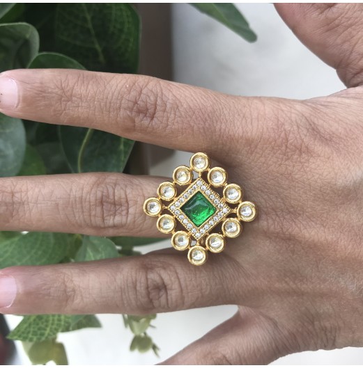 Diamond Shape Kundan Ring