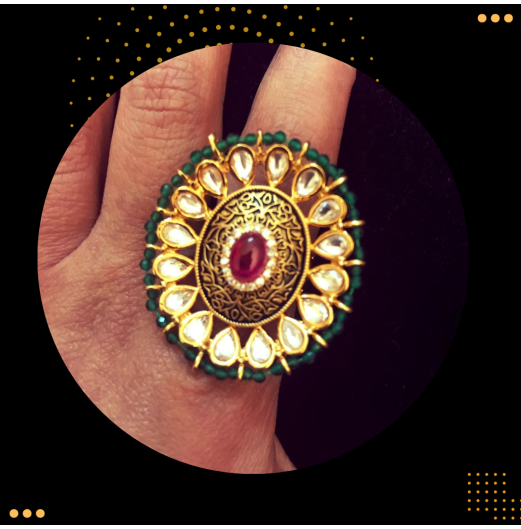 Oval Meena Kundan Ring