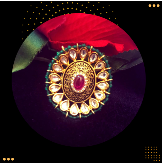 Oval Meena Kundan Ring