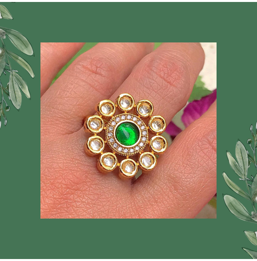 Gold Plated Flower Kundan Ring