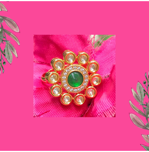 Gold Plated Flower Kundan Ring