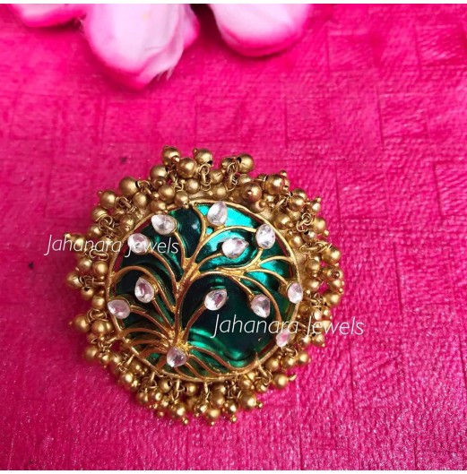 Gold Plated Teal Enamel Kundan Ring