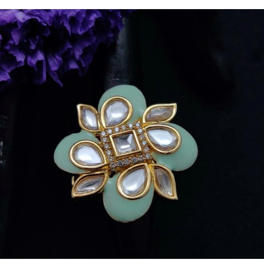 Enamel Mint Kundan Ring