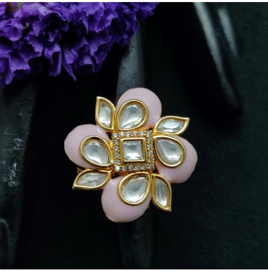 Enamel Pink Kundan Ring