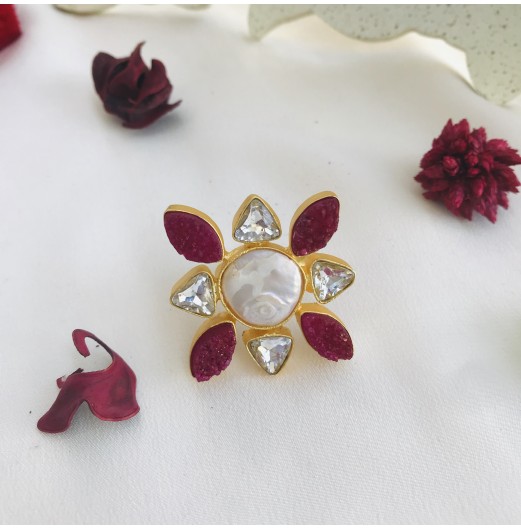 Geometric Floral Gold Plated Barouque Stone Ring