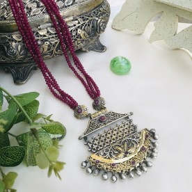 Ruby Tribal Silver Plated Necklace 