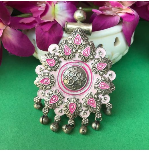 Pink Floral Silver Plated Pendant 