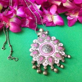 Pink Floral Silver Plated Pendant 