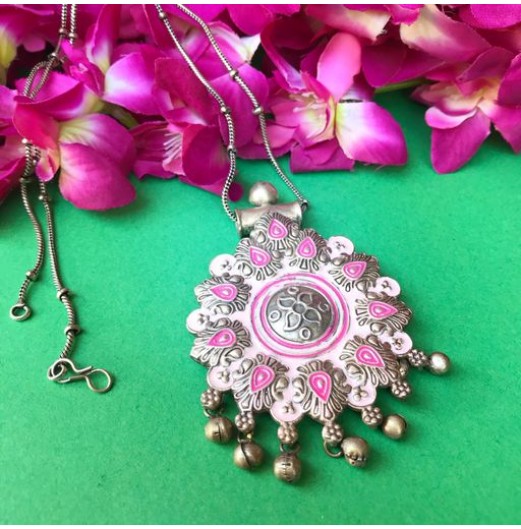 Pink Floral Silver Plated Pendant 