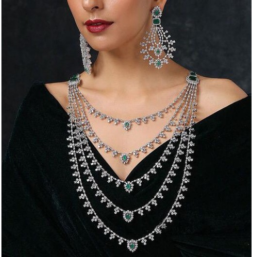 Jahanara Luxury Silver Tone Bridal Set