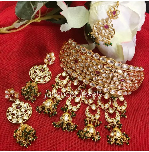 Gold Plated Bridal Kundan Choker Set 