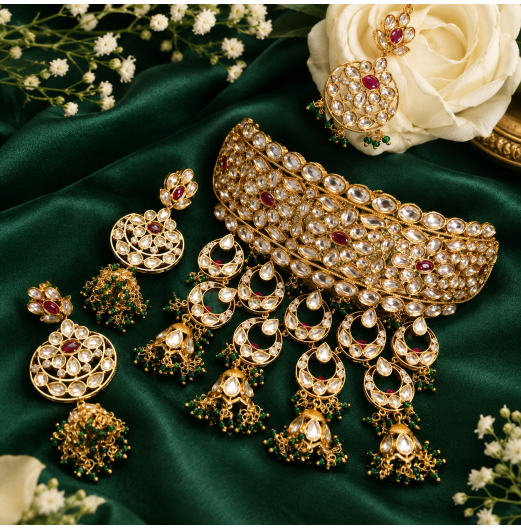 Gold Plated Bridal Kundan Choker Set Gold Plated Bridal Kundan Choker Set