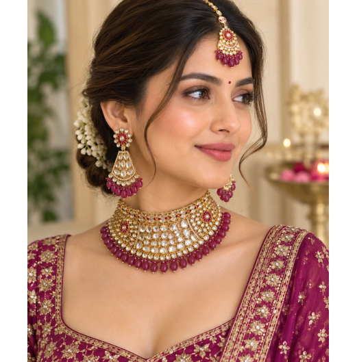 22K Gold Plated Bridal Red Choker