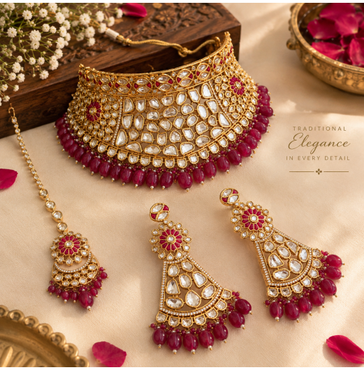 22K Gold Plated Bridal Red Choker