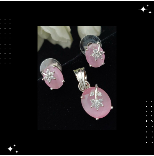 Pink AD Studded Pendant Set 