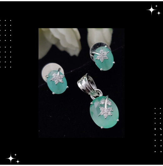 Mint AD Studded Pendant Set 