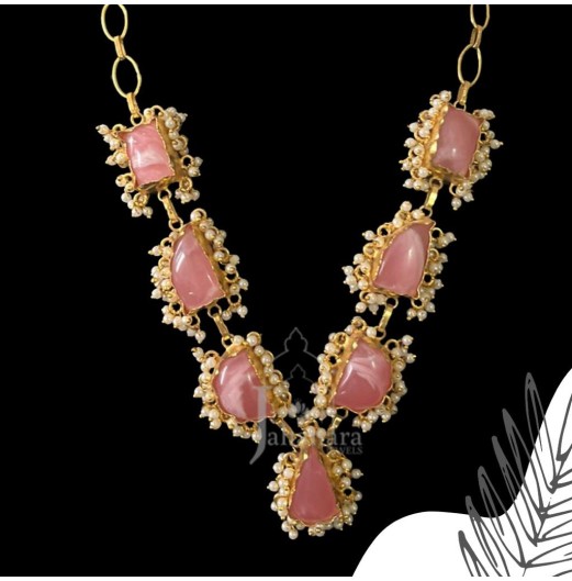 Rose Quartz Stone Necklace Set 