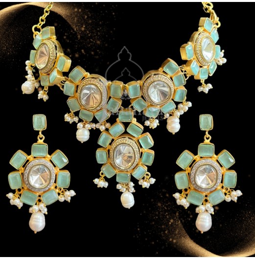 Mint Stone Polki Baroque Choker Set